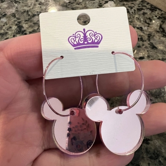 Rose gold mirrored Mickey Mouse hoop earrings - Picture 3 of 3